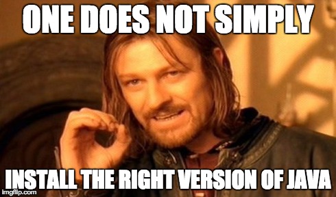Meme: One does not simply install the right version of Java.